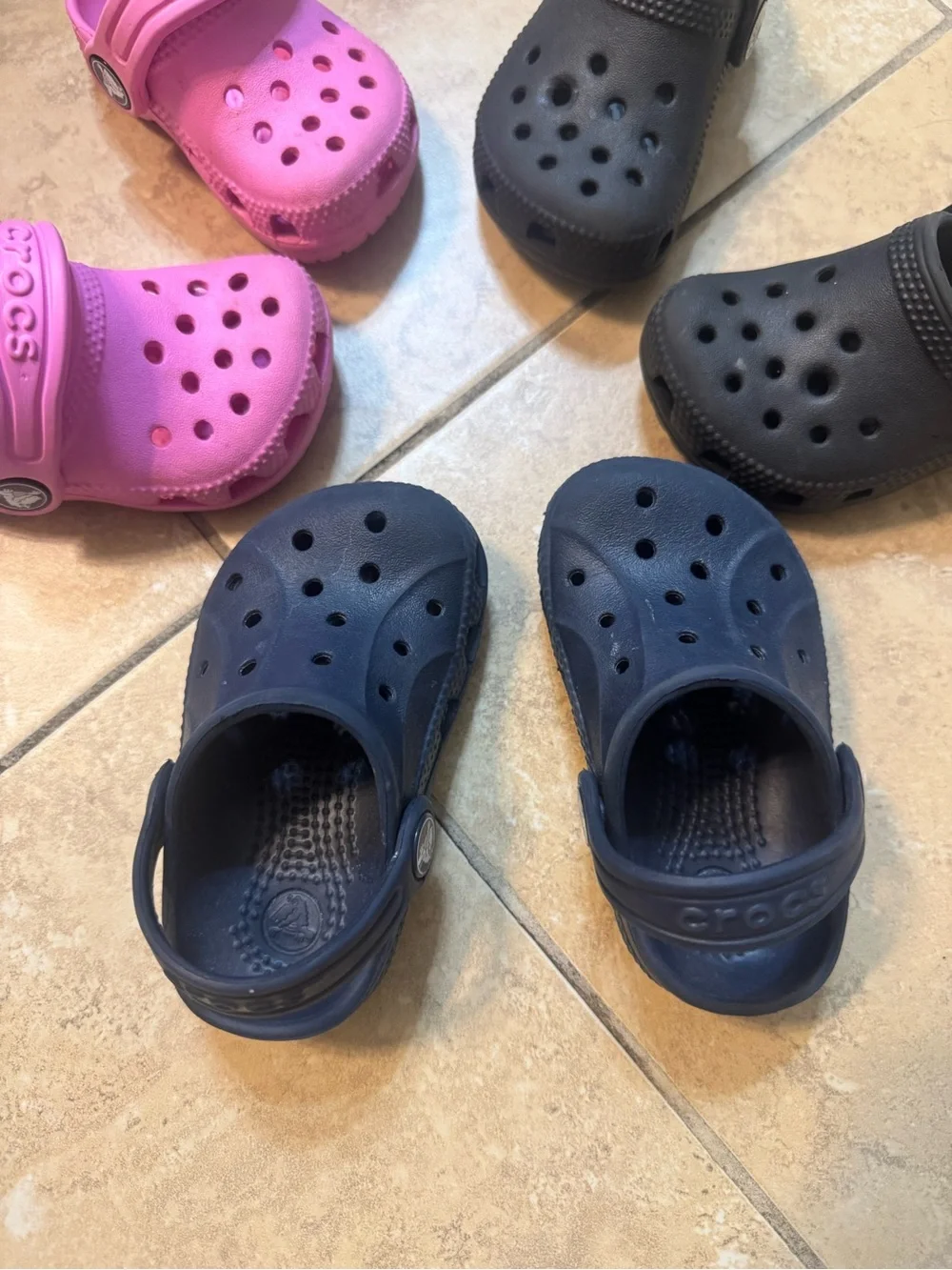 CROCS Kids Classic Clogs in Pink, Black & Navy